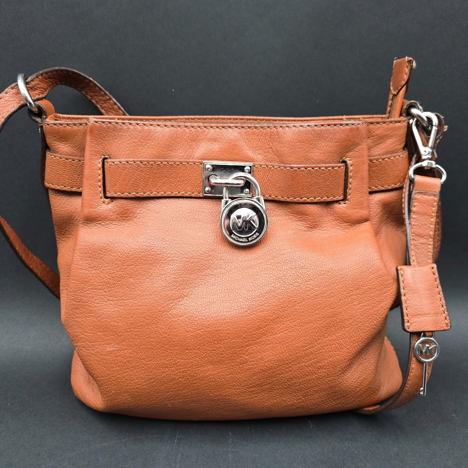 Michael Kors Hamilton Brown Leather Crossbody Purse Bag